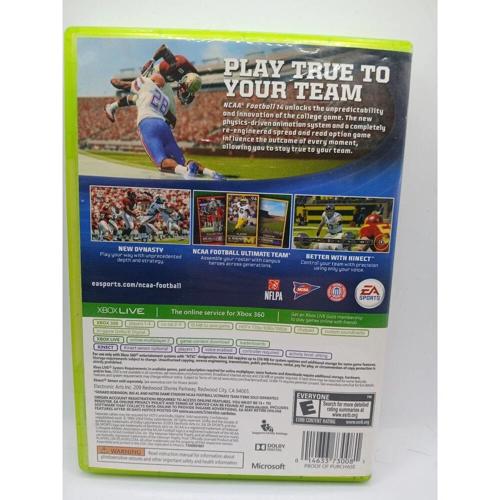 NCAA Football 14 Microsoft Xbox 360 Video Game EA Sports No Manual ESPN NTSC-U/C